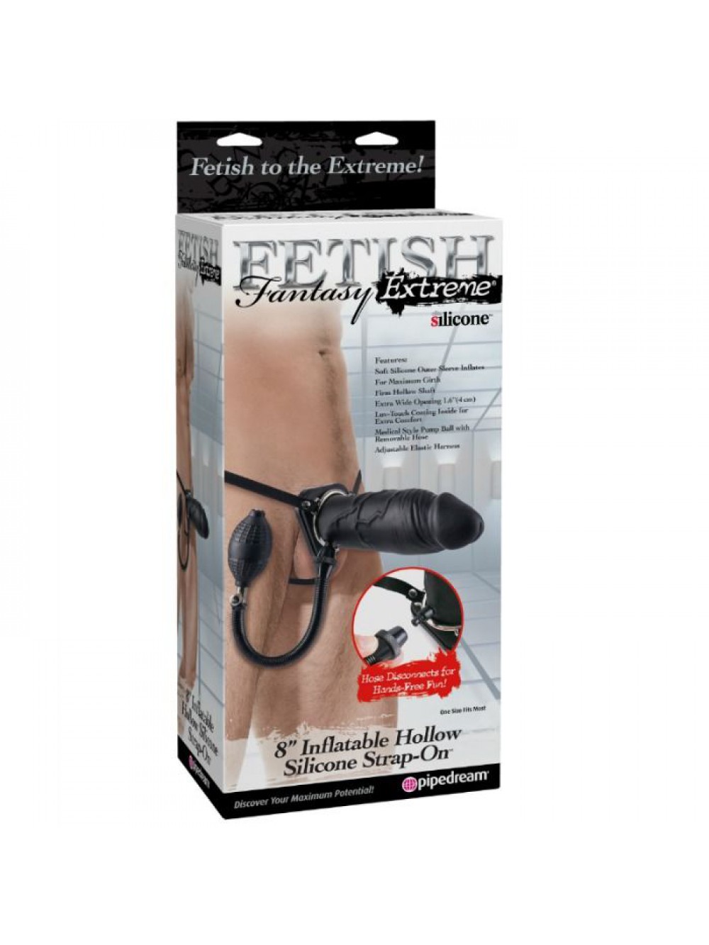 FETISH FANTASY EXTREME 8" INFLATABLE HOLLOW SILICONE STRAP-ON 603912363951