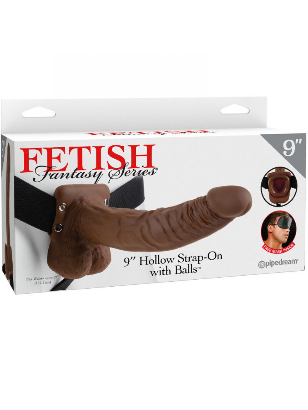 FETISH FANTASY SERIES 9" HOLLOW STRAP-ON WITH BALLS 22.9CM BROWN 603912362763