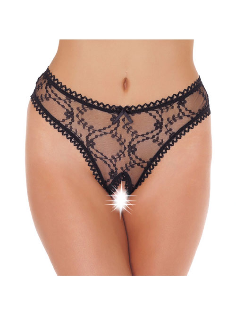 Sheer Pattern Crotchless Black G-String 8718924220900