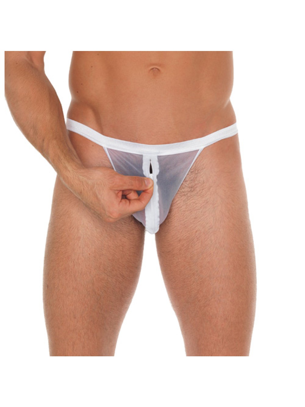 Mens Pouch Bianco Mesh con G-String