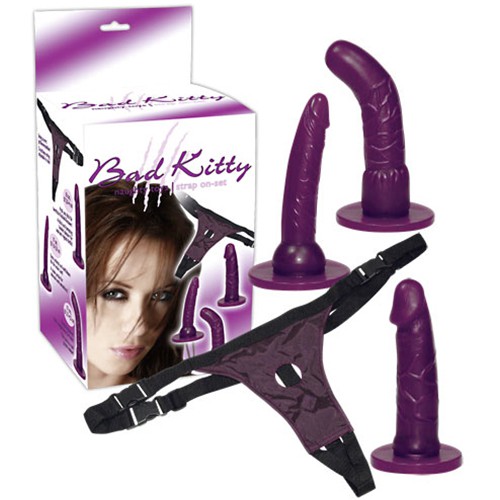 STRAP-ON WITH 3 DILDOS BAD KITTY