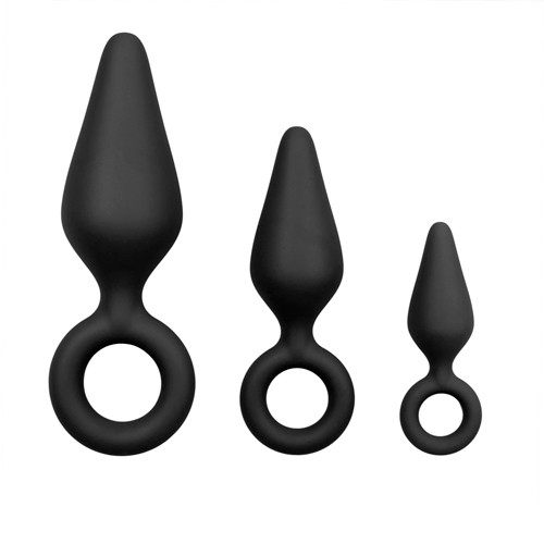 Black Buttplugs With Pull Ring - Set 8718627527122