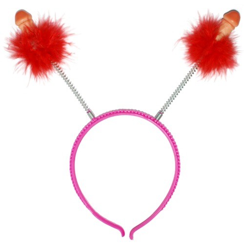 HAIRBAND DECORATED WITH RED FEATHERS AND PENIS