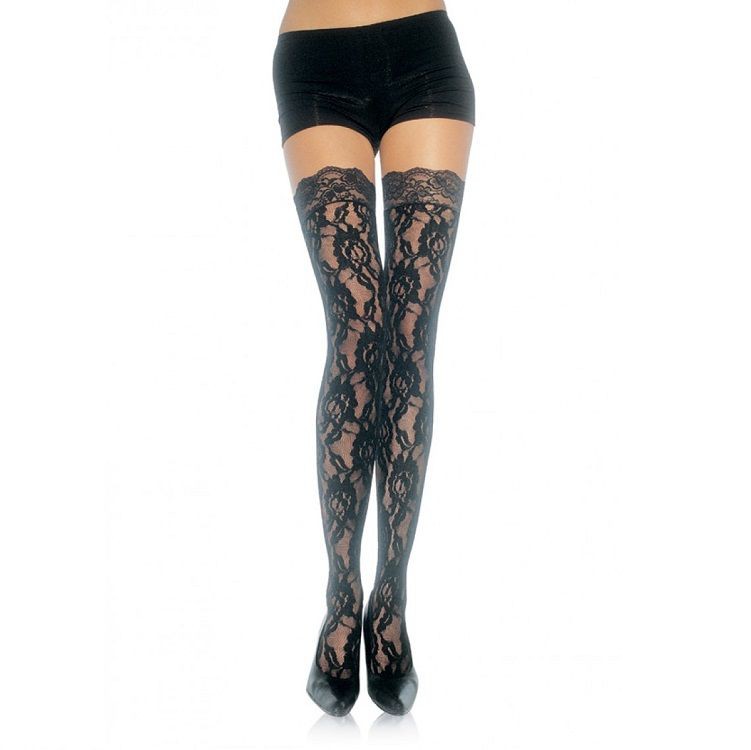 CALZE HOSIERY LACE BLACK ROSE