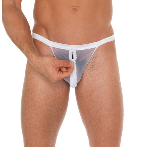 Mens Pouch Bianco Mesh con G-String