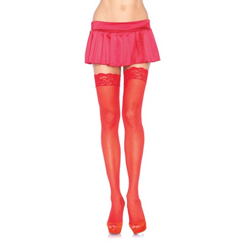Nylon Thigh Highs With Lace Top - Red 714718001647