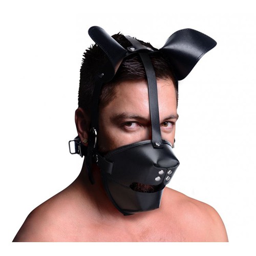 Puppy Play Mask With Ball Gag - Black 848518022790