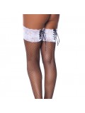Black Fishnet Hold-Up Tights With Floral Lace Tops 8718924222041