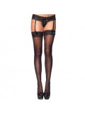 LEG AVENUE GARTER STRING AND STOCKING SET BLACK 714718515205