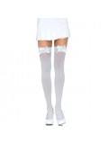 LEG AVENUE NYLON THIGH HIGHS WITH BOW WHITE / WHITE 714718006031