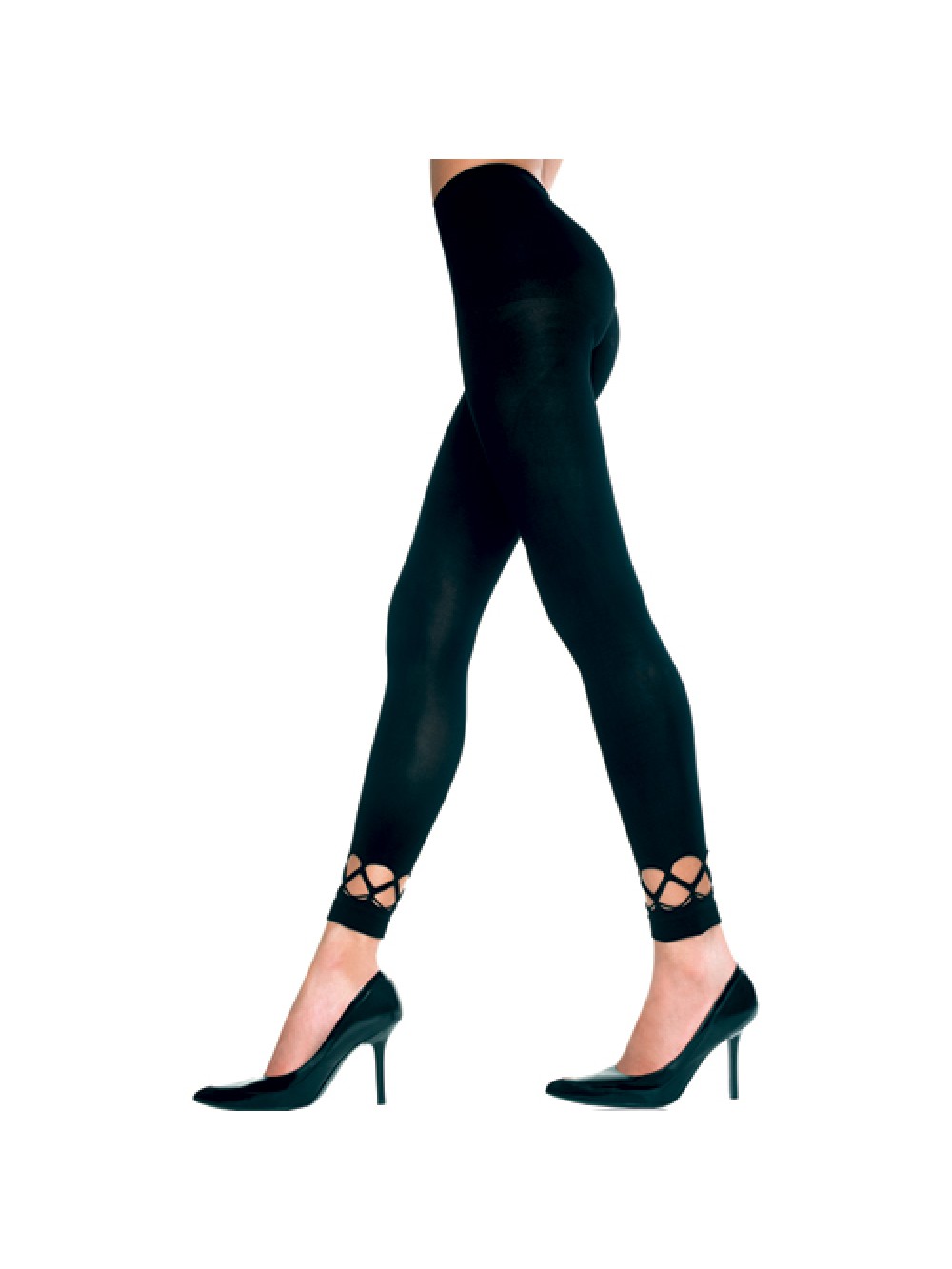 Crochet ankle spandex leggings BLACK 849450017349
