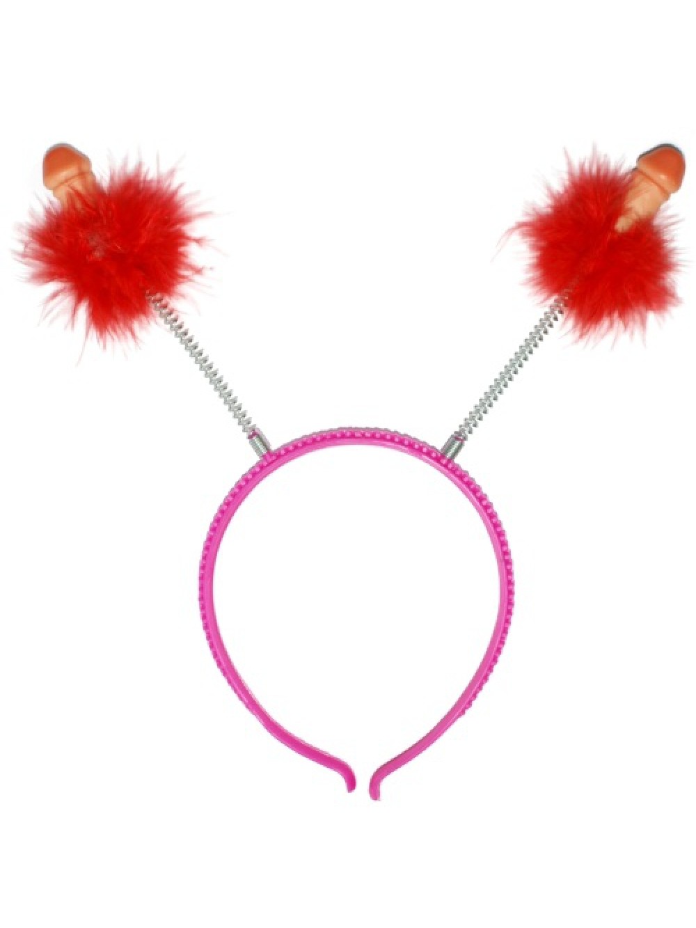HAIRBAND DECORATED WITH RED FEATHERS AND PENIS