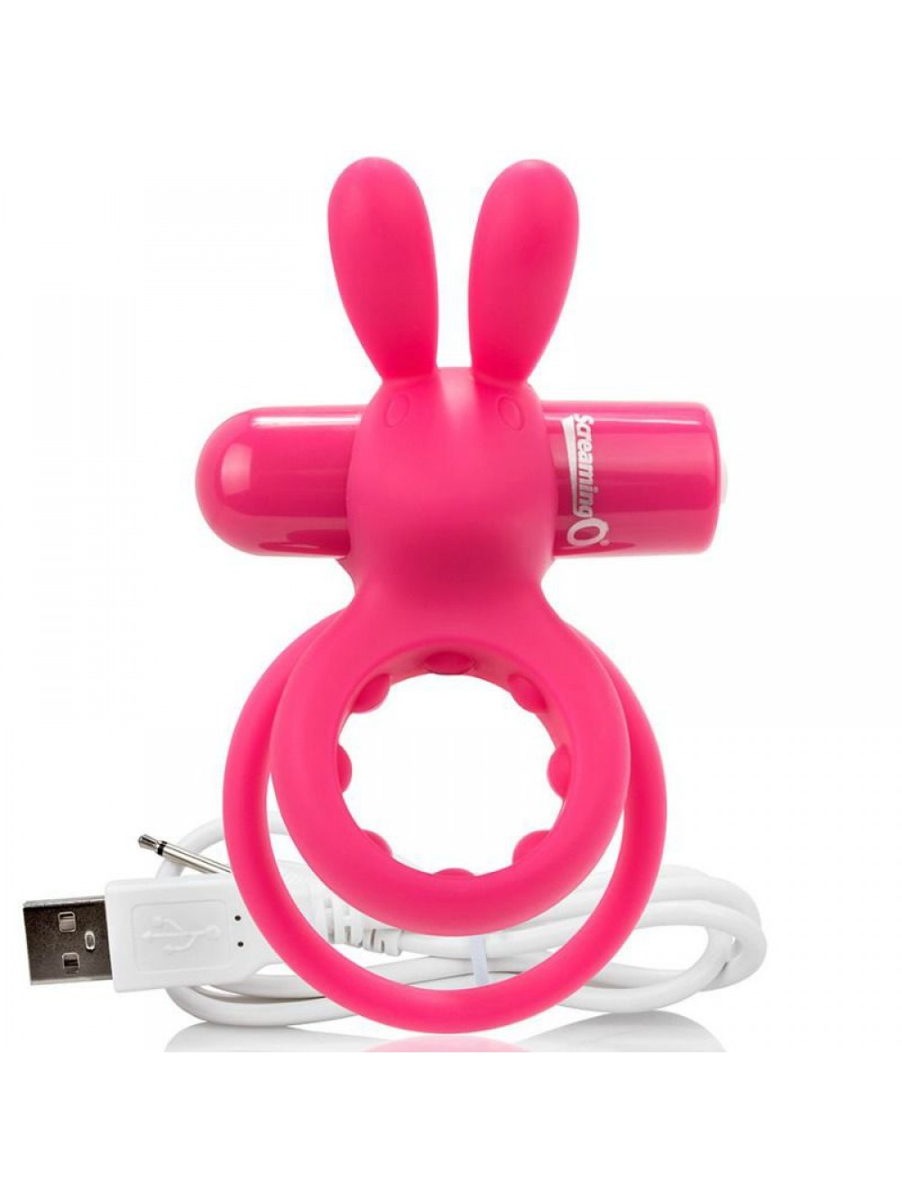 SCREAMING O RECHARGEABLE VIBRATING RING WITH RABBIT - O HARE- PINK 817483012525