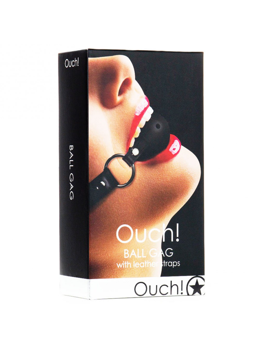 OUCH BALL GAG WITH LEATHER STRAPS BLACK 8714273309341