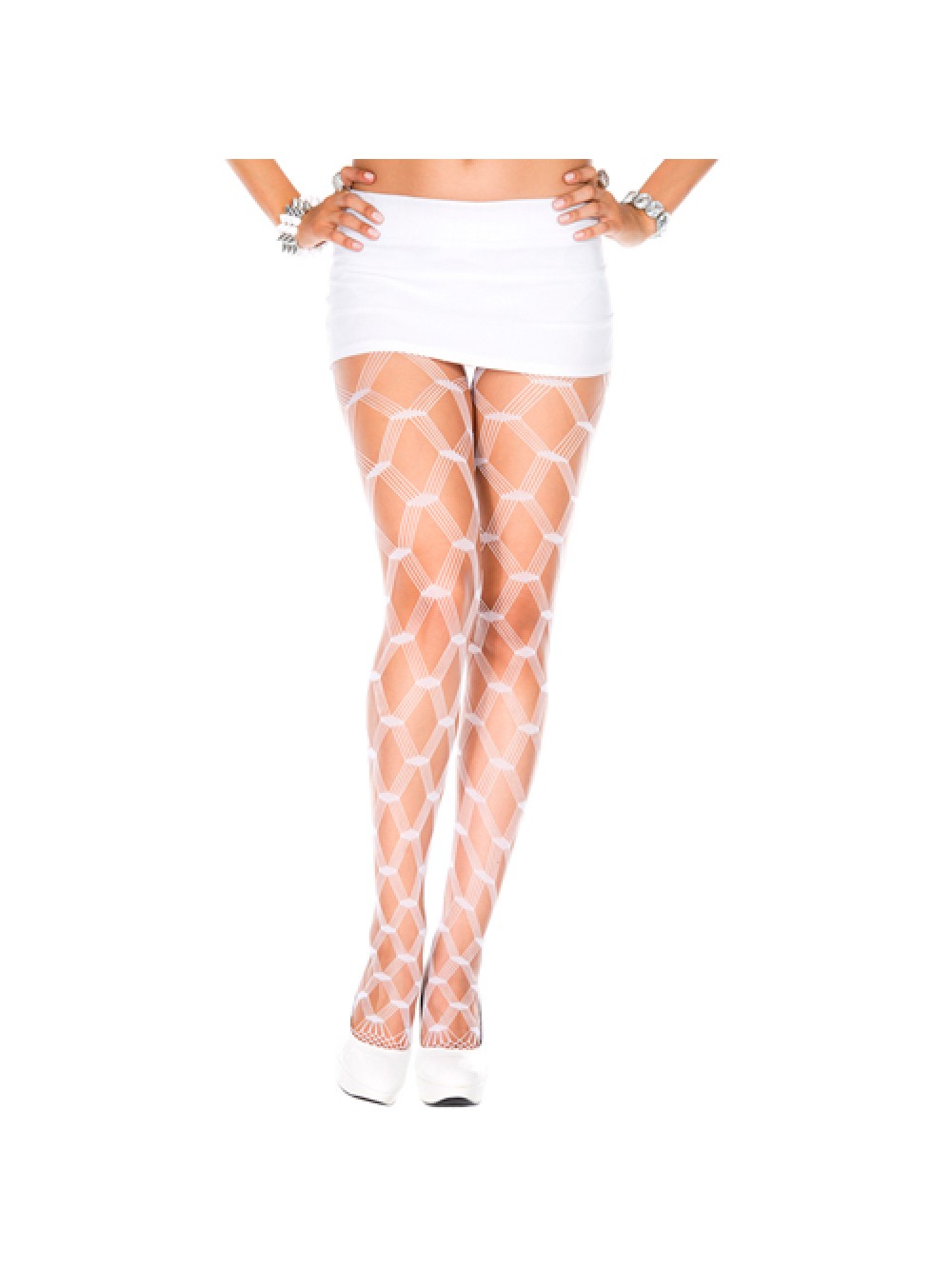 Seamless pantyhose with multi strands design - white 849450035152