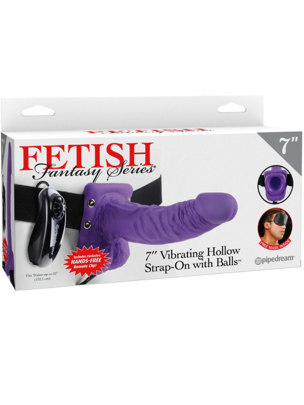 7" HOLLOW STRAP-ON VIBRATING WITH BALLS 17.8CM PURPLE