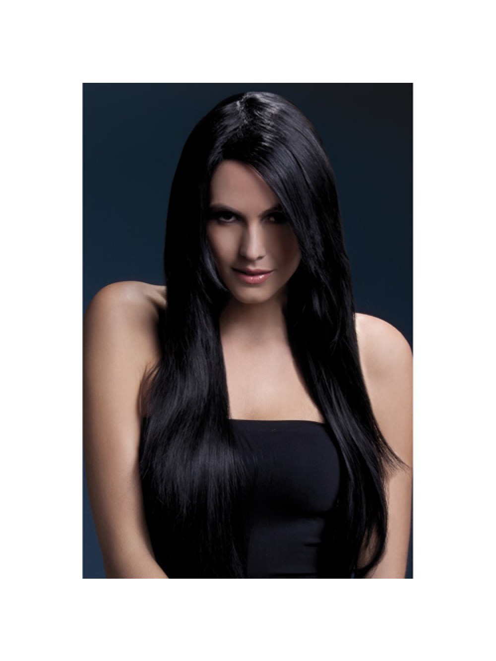 Fever Amber Wig 28inch/71cm Black Long Straight with Feathered Fringe