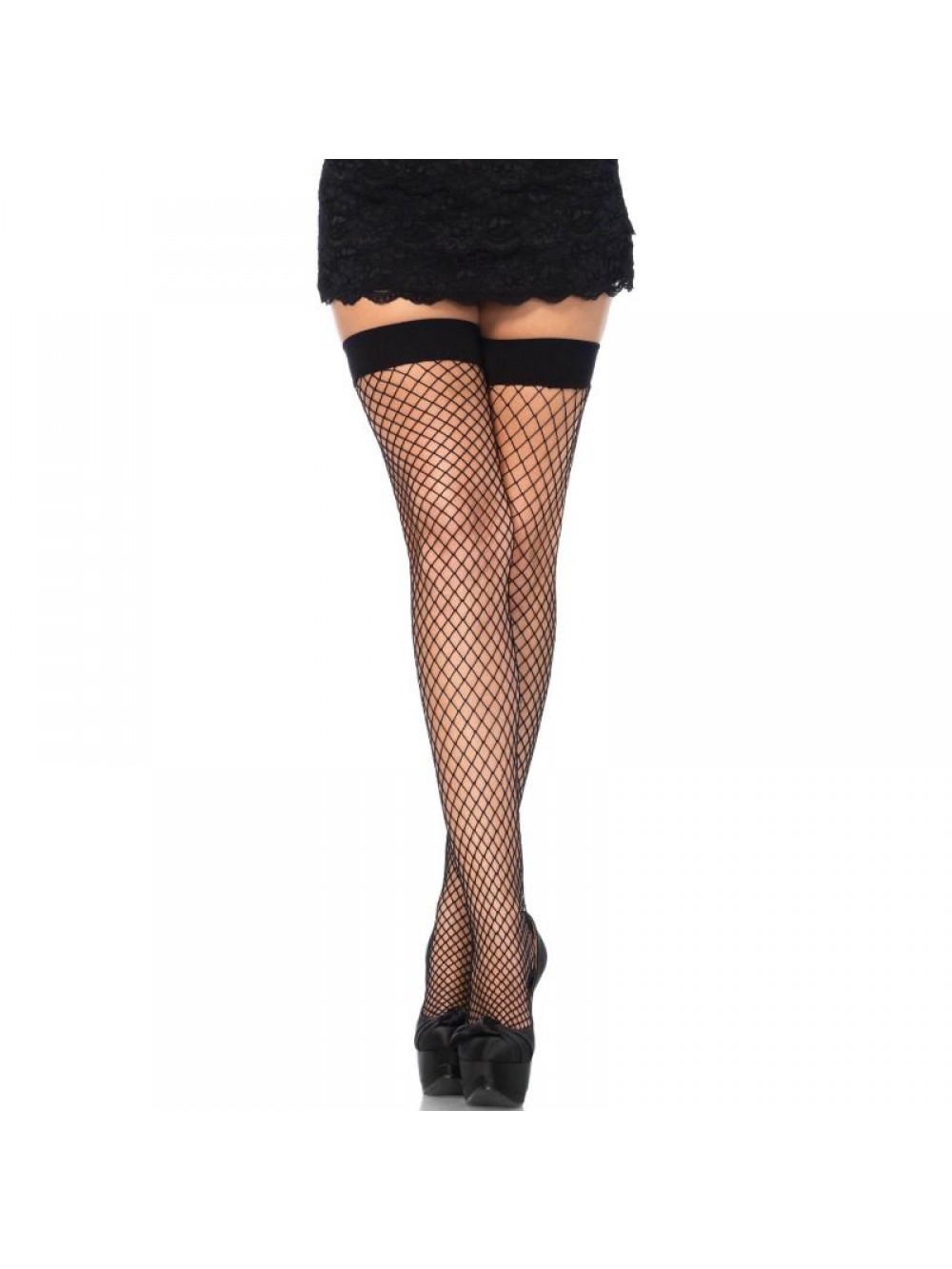 LEG AVENUE FISHNET THIGH HIGHS BLACK ONE SIZE