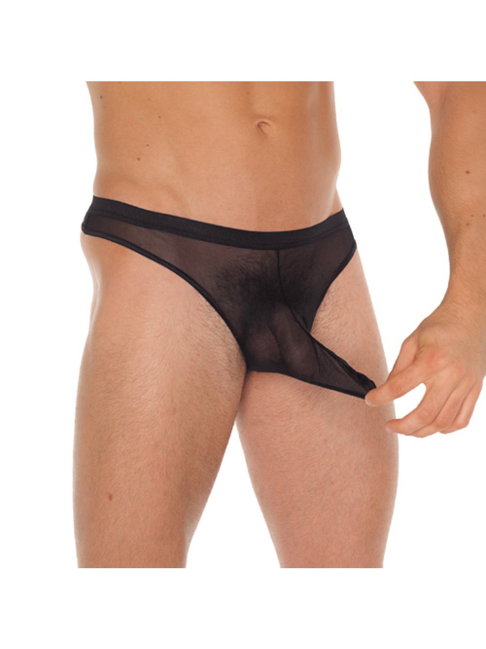 Mens Black G-String With Penis Sleeve