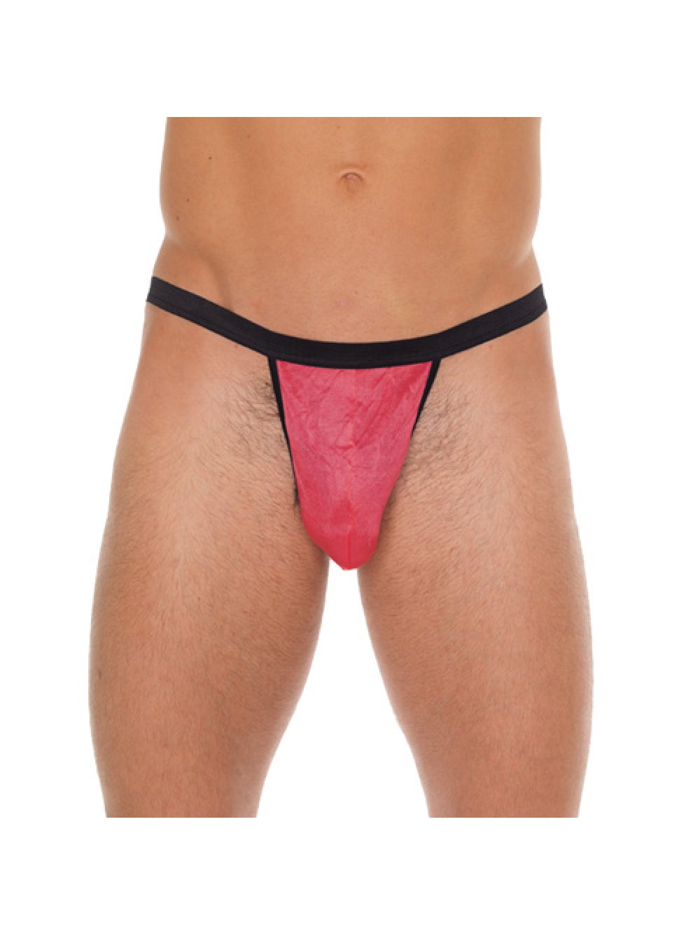 Mens Black G-String With Pink Pouch