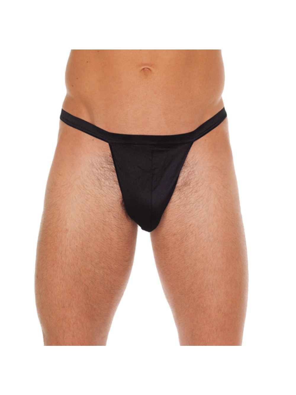 Mens Black Straight G-String With Black Pouch