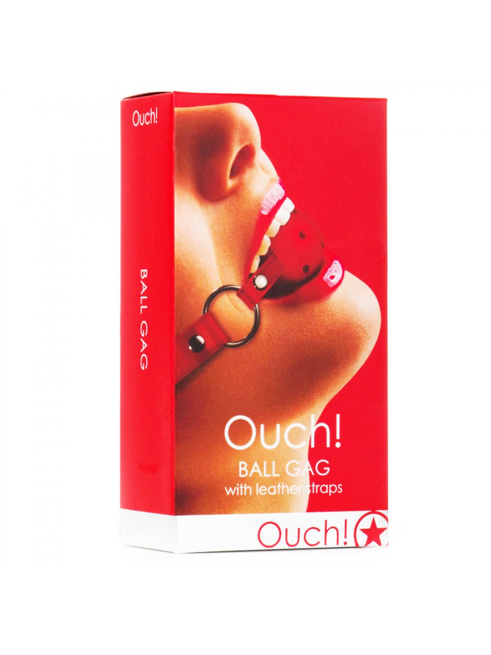 OUCH BALL GAG WITH LEATHER STRAPS RED