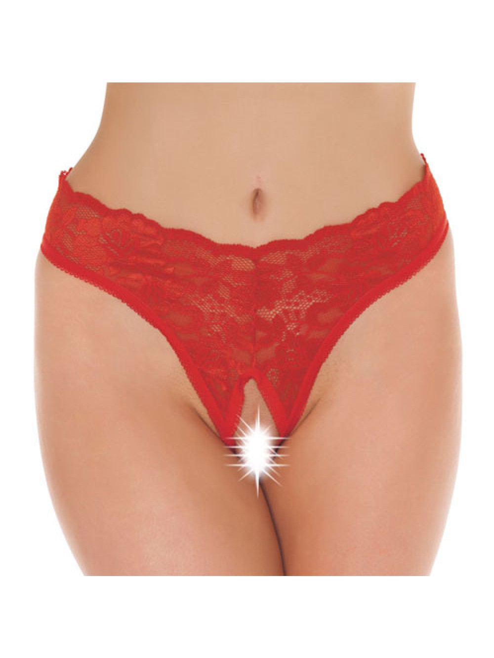 Red Lace Open Crotch G-String