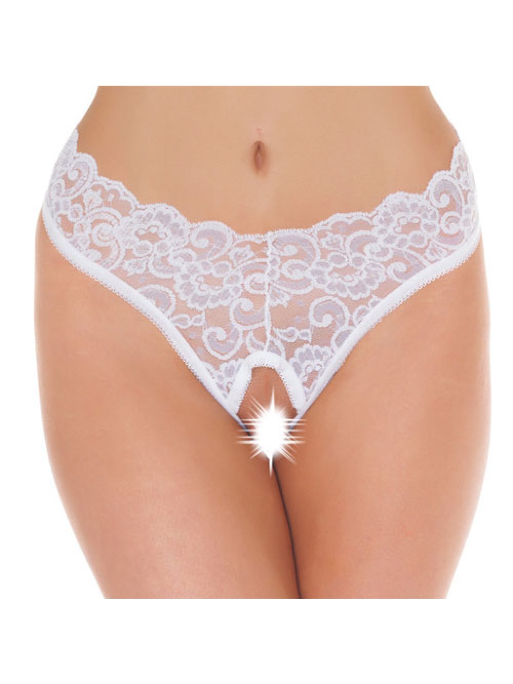 White Lace Open Crotch G-String