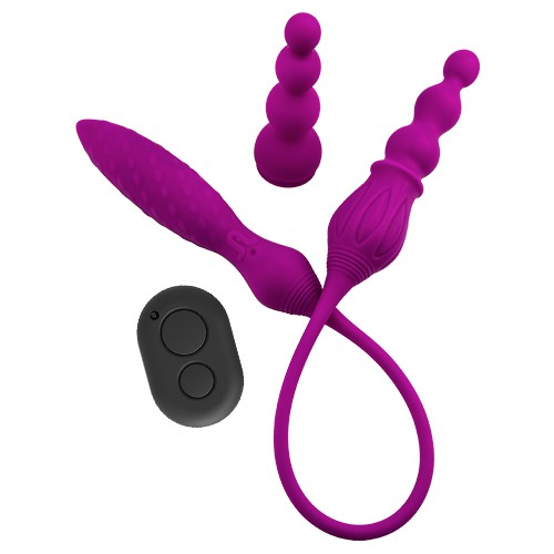 ADRIEN LASTIC 2X RECHARGEABLE DOUBLE VIBRATOR WITH MINI REMOTE PURPLE