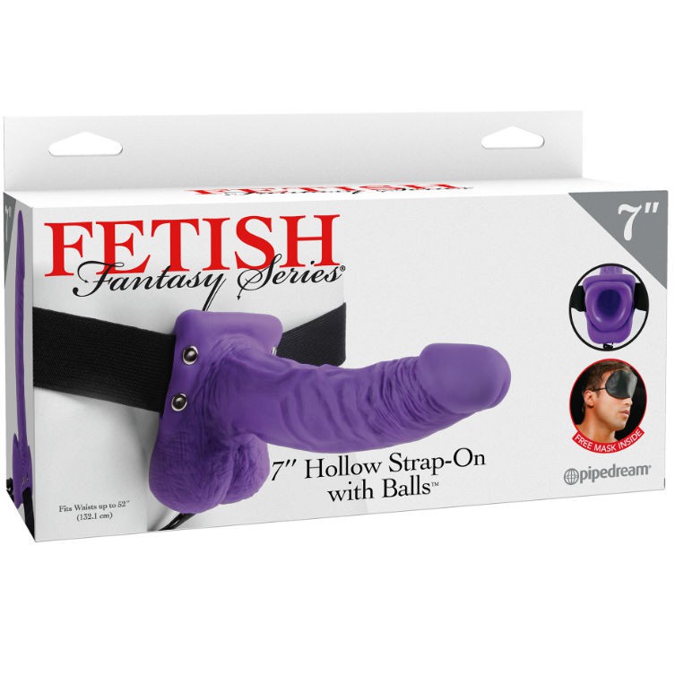 7" HOLLOW STRAP-ON WITH BALLS 17.8CM PURPLE