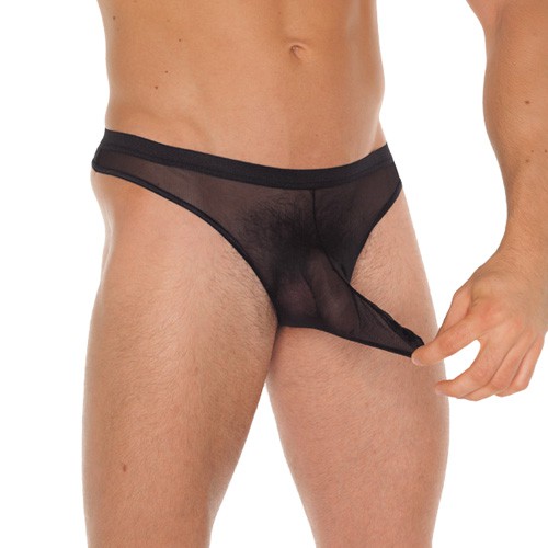 Mens Black G-String With Penis Sleeve