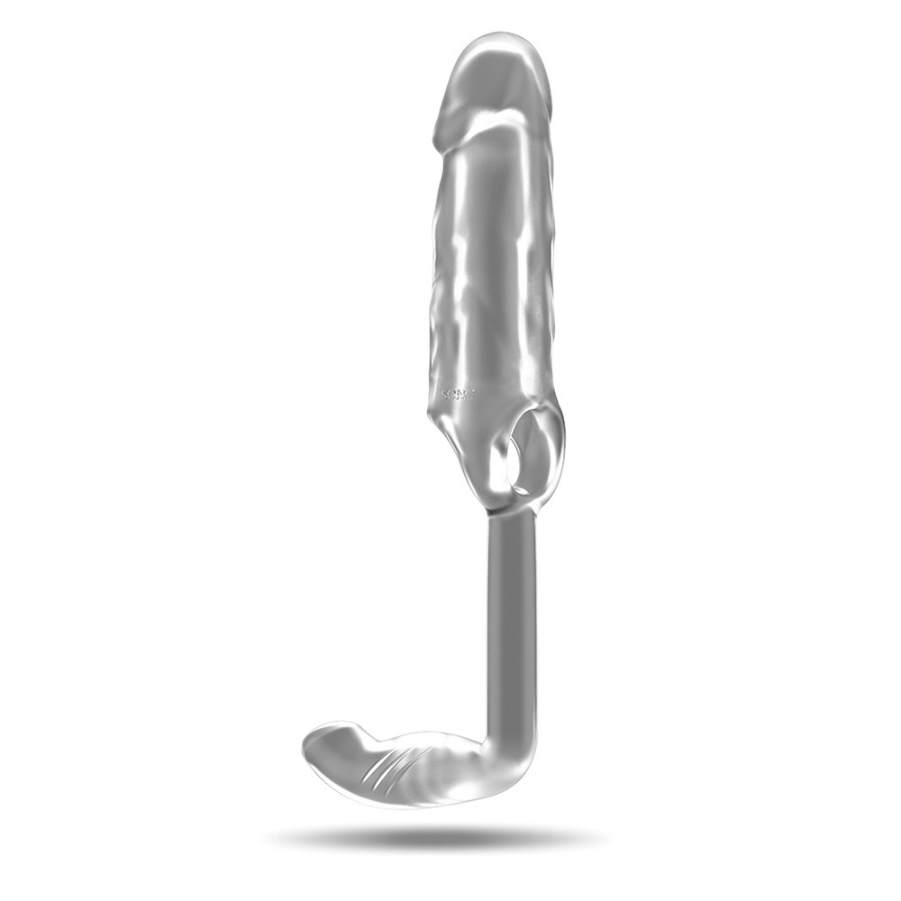 SONO N38 THICK PENIS SLEEVE WITH EXTENSION AND ANAL PLUG TRANSPARENT