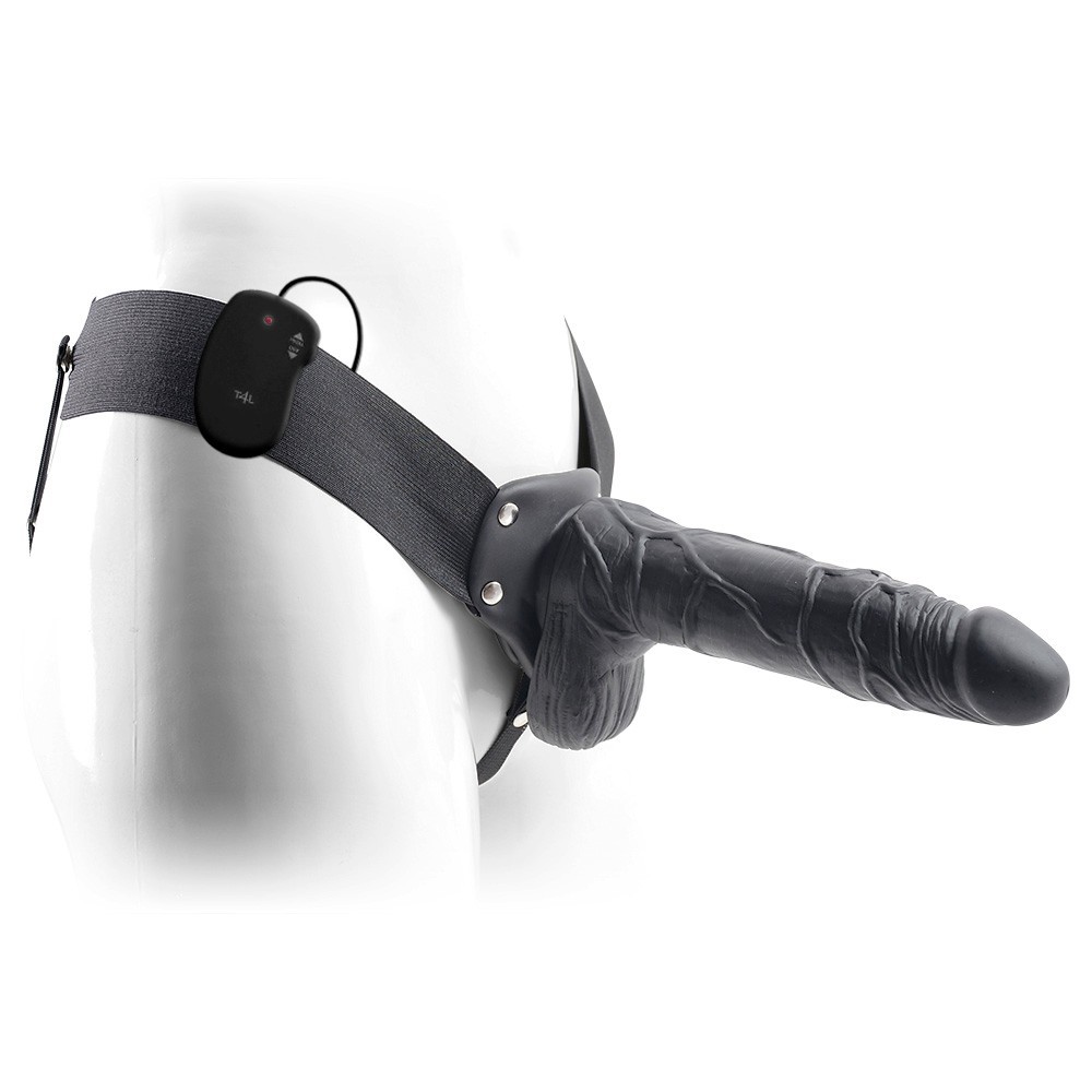 REAL RAPTURE AIR FEELING 8' HOLLOW VIBRATING STRAP-ON WITH SCROTUM BLACK