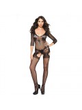 Floral lace bodystocking with open thigh cut out design 849450054740