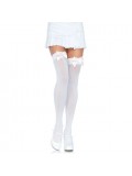 LEG AVENUE NYLON THIGH HIGHS WITH BOW WHITE / PINK 714718074818