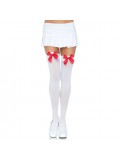 LEG AVENUE NYLON THIGH HIGHS WITH BOW WHITE / RED 714718074795