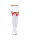 LEG AVENUE NYLON THIGH HIGHS WITH BOW WHITE / RED 714718074795